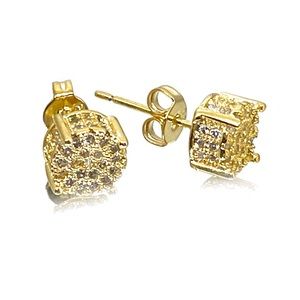 Gold Over Silver Micro Pave Stud Earrings - Sparkling Beauties!